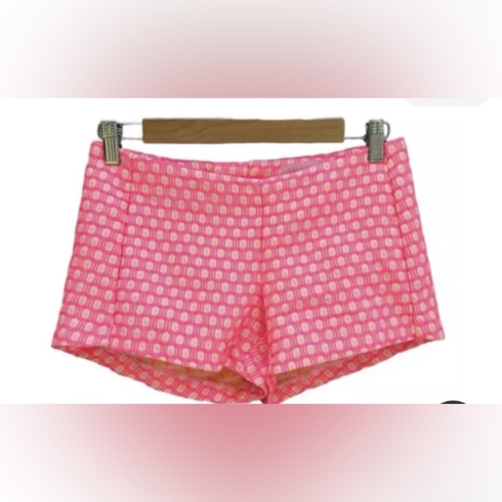 Lilly Pulitzer Liza Hot Pink & Yellow Geometric Jacquard Zip Back Shorts Size 6